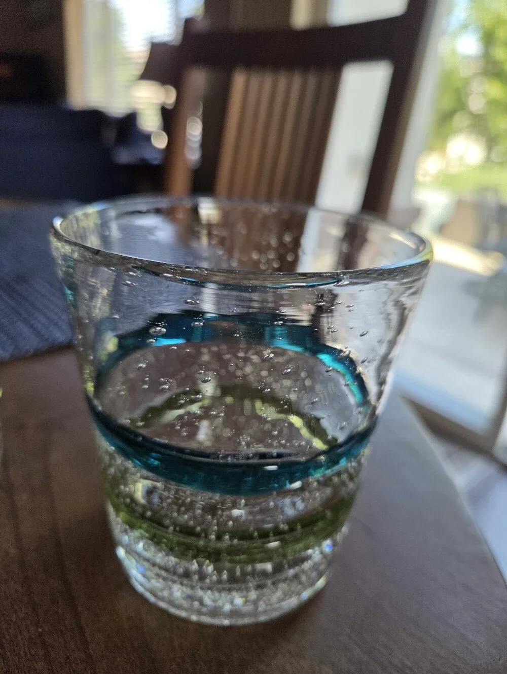 Pier 1 Pattern P1C22 Mexican Bubble Glasses (2) With Aqua & Green Stripe